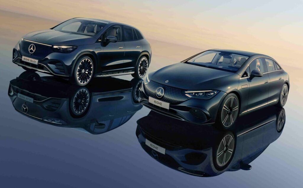 Imagen de varios modelos de Mercedes gama eléctrica